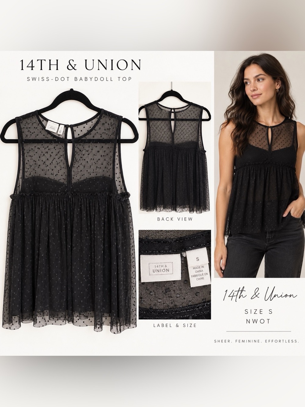 14th & Union Black Swiss-Dot Sheer Babydoll Camisole